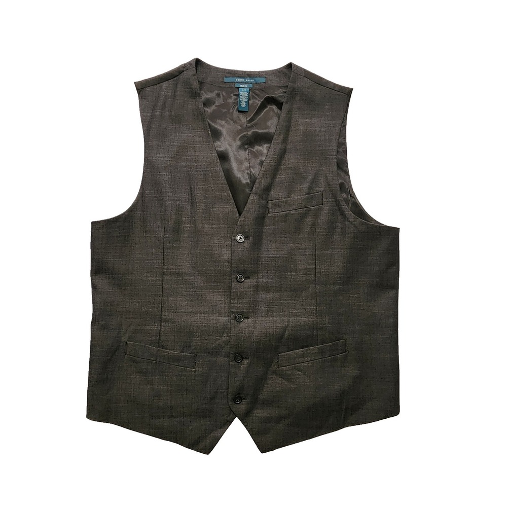 Perry Ellis Men's Slim Fit Linen Blend Textured Suit Vest Gray Size Large